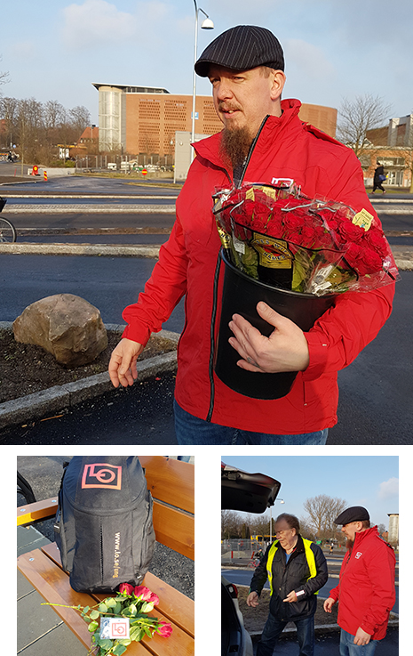 LO-facken delade ut rosor och reflexer i Lund på Alla hjärtans dag. Mycket uppskattat av alla både ung och gammal. Kenth Andersson och Fredrik Alm kom med på bild.